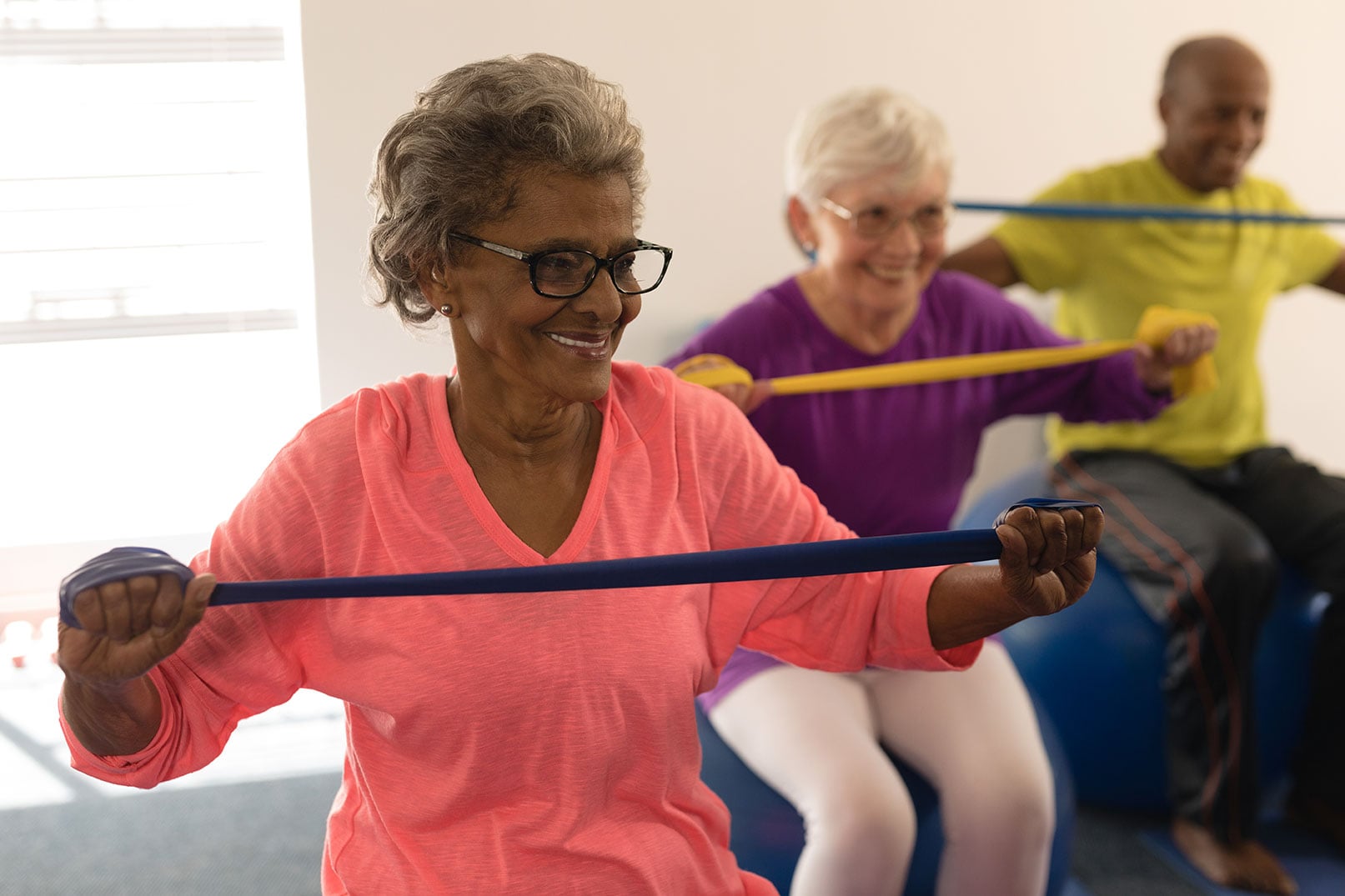 Residents taking part in an exercise class at Scholl Canyon Estates